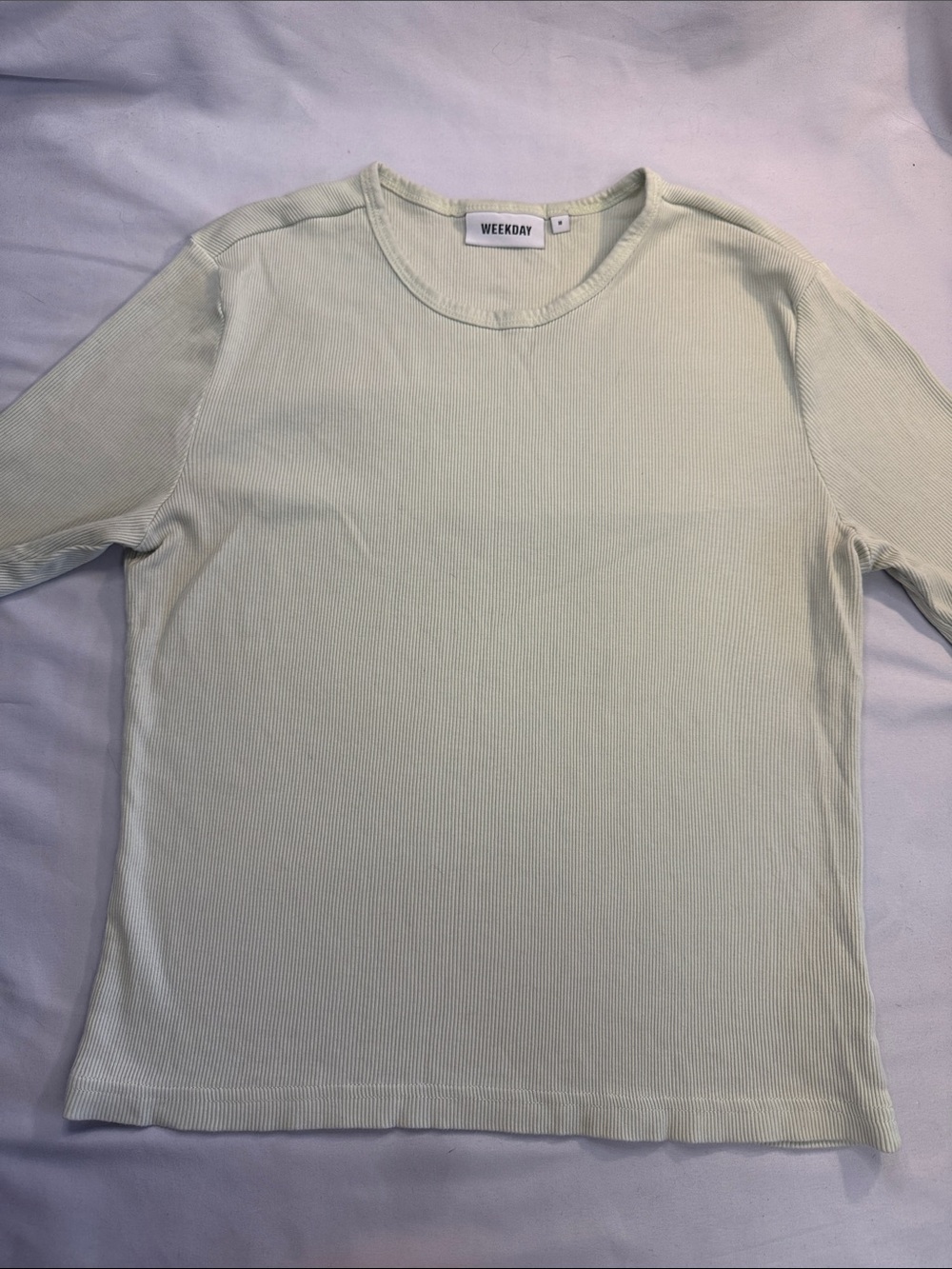 Weekday Lightweight Ribbed Tee in Light Sage
